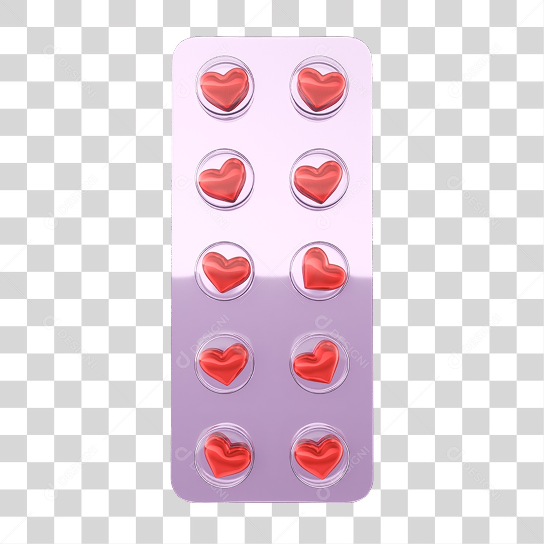 Elemento 3D Embalagem de Comprimidos com Corações PNG Transparente