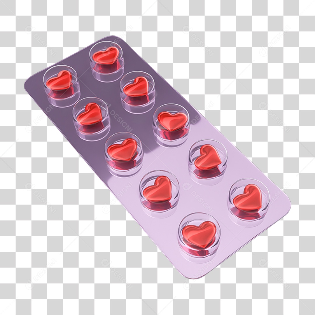 Elemento 3D Embalagem de Comprimidos com Corações PNG Transparente
