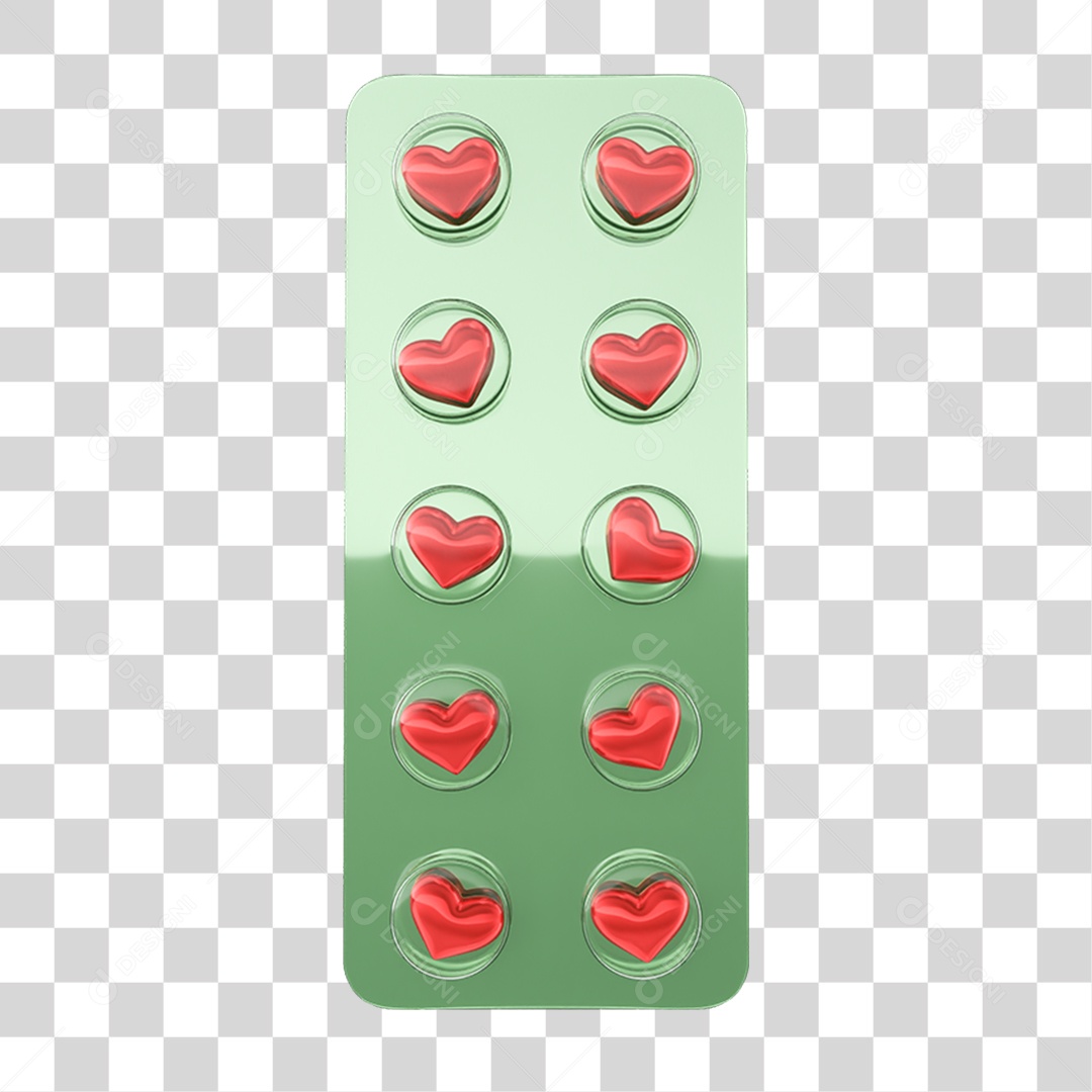 Elemento 3D Embalagem de Comprimidos com Corações PNG Transparente