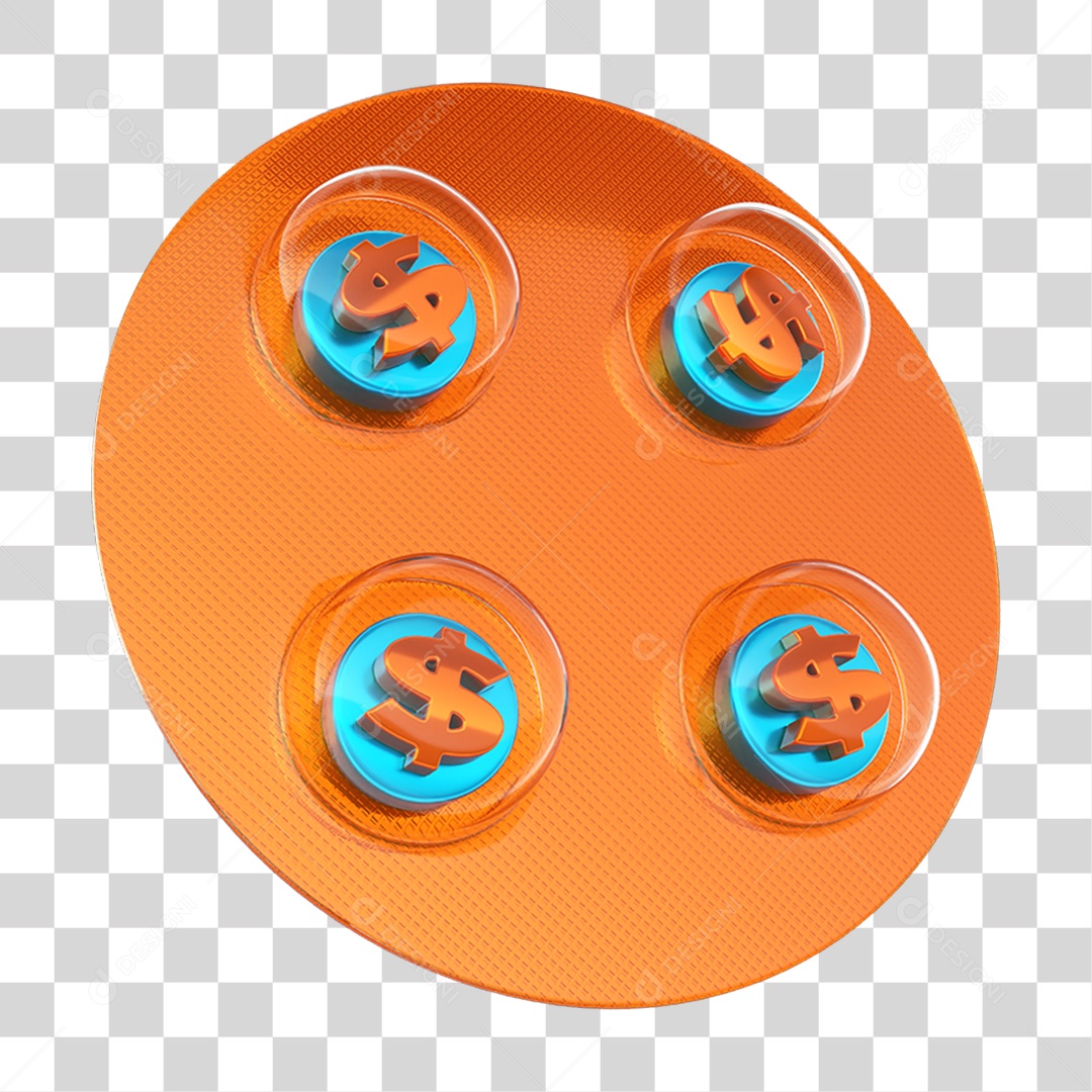 Elemento 3D Embalagem de Comprimidos com Cifrão PNG Transparente