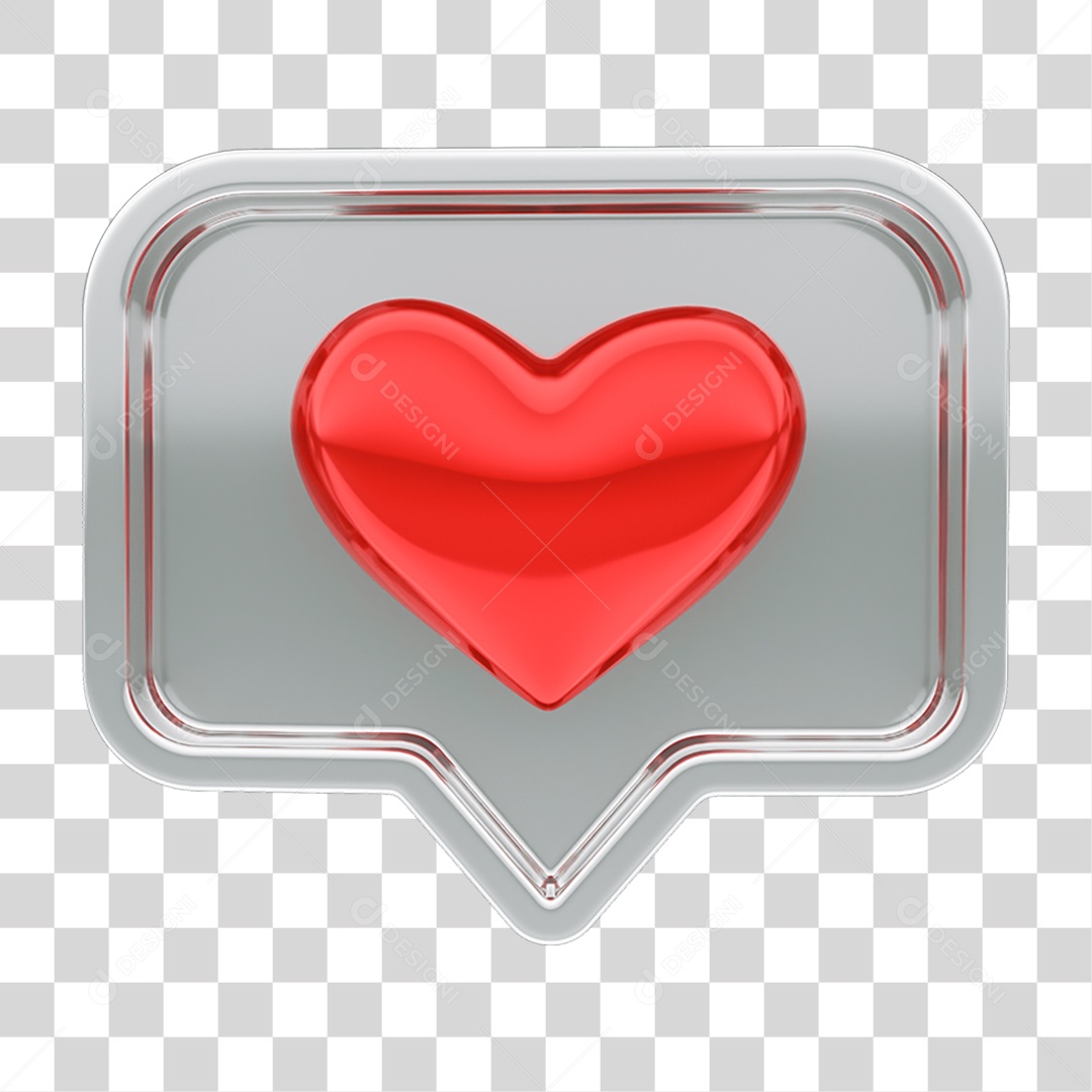 Elemento 3D Caixa de Texto Chat Mensagem Coração PNG Transparente