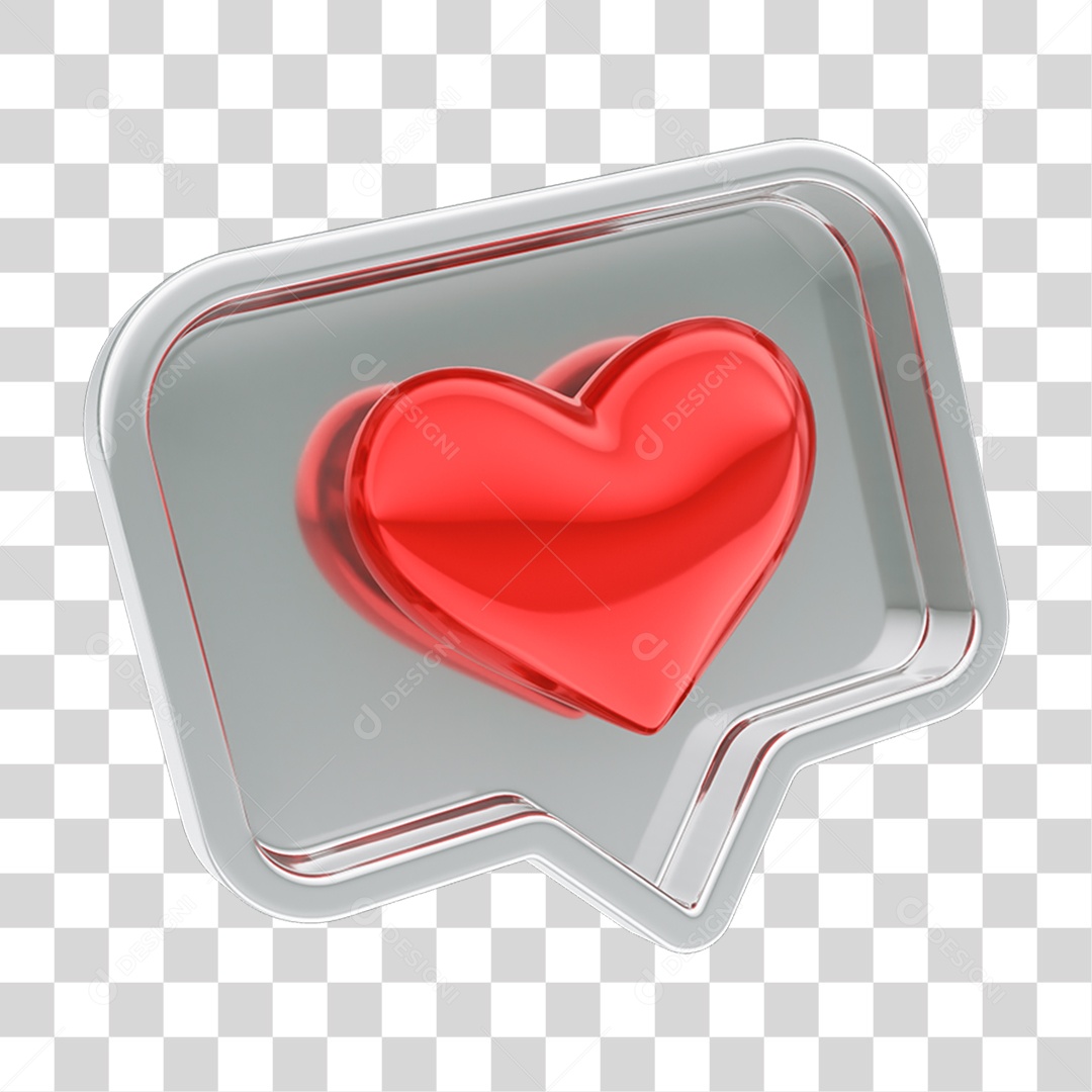 Elemento 3D Caixa de Texto Chat Mensagem Coração PNG Transparente