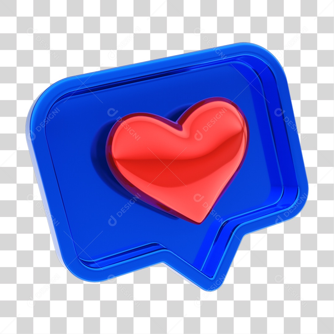 Elemento 3D Caixa de Texto Chat Mensagem Coração PNG Transparente