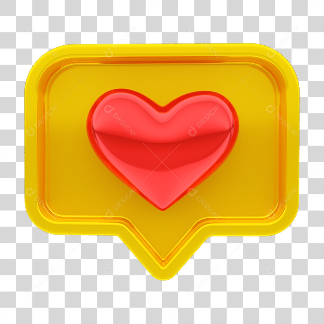 Elemento 3D Caixa de Texto Chat Mensagem Coração PNG Transparente