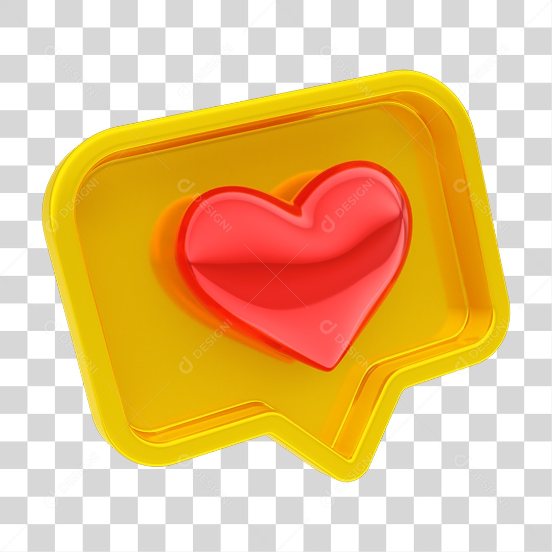 Elemento 3D Caixa de Texto Chat Mensagem Coração PNG Transparente