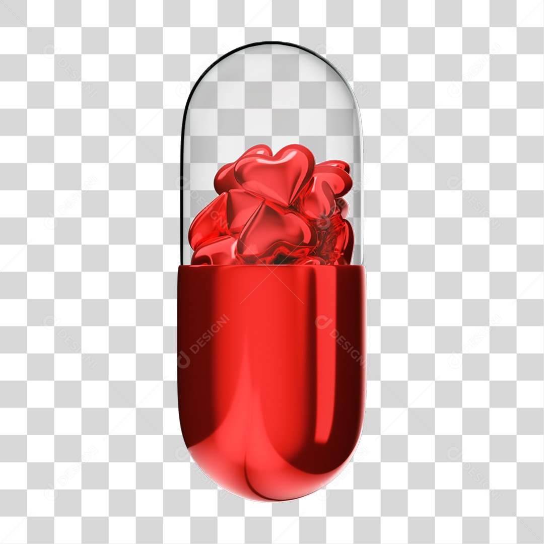 Elemento 3D Cápsula Corações PNG Transparente