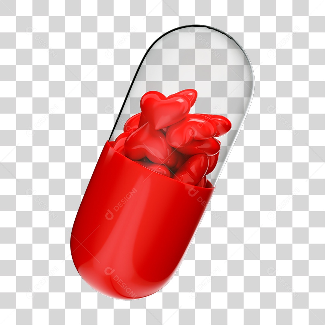 Elemento 3D Cápsula Corações PNG Transparente