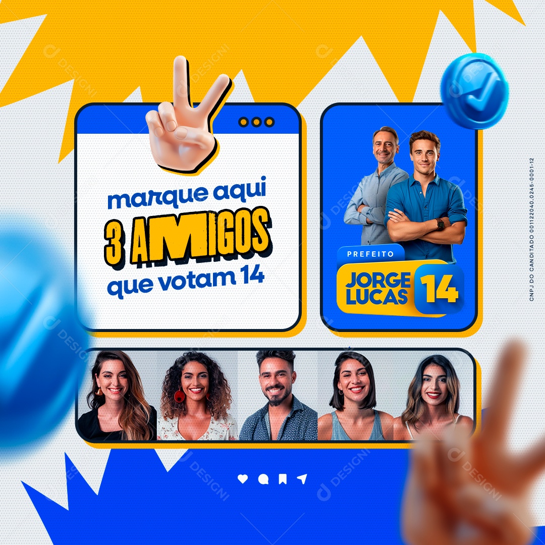 Marque Aqui 3 Amigos  que Votam 14 Social Media PSD Editável
