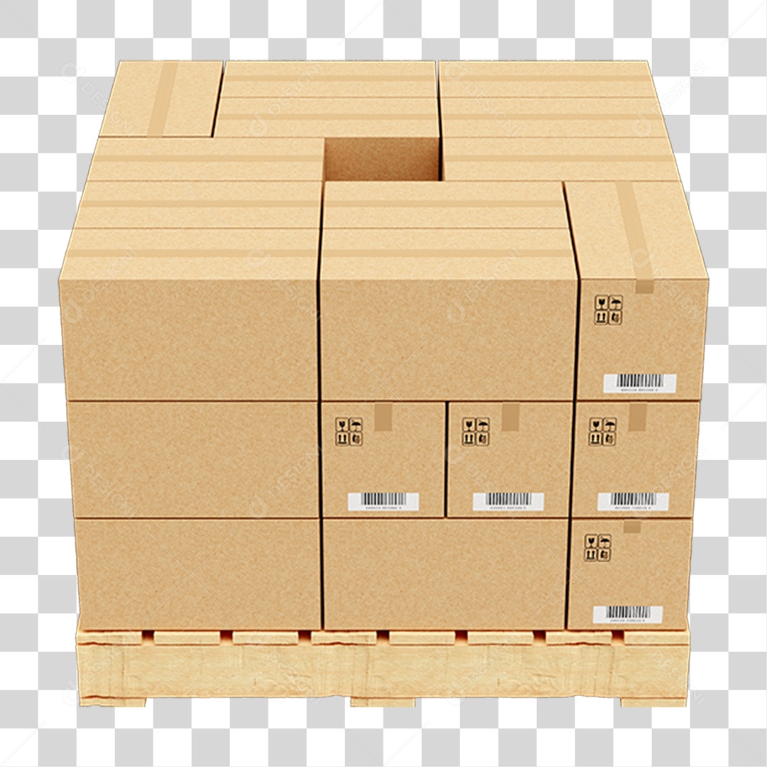Elemento 3D Palete de Madeira com Caixa de Mercadorias PNG Transparente