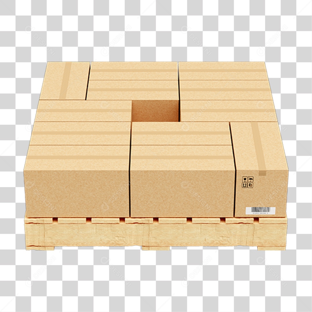 Elemento 3D Palete de Madeira com Caixa de Mercadorias PNG Transparente