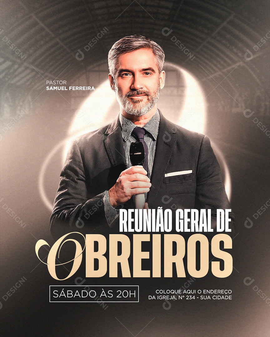 Gospel Reunião Geral de Obreiros Social Media PSD Editável