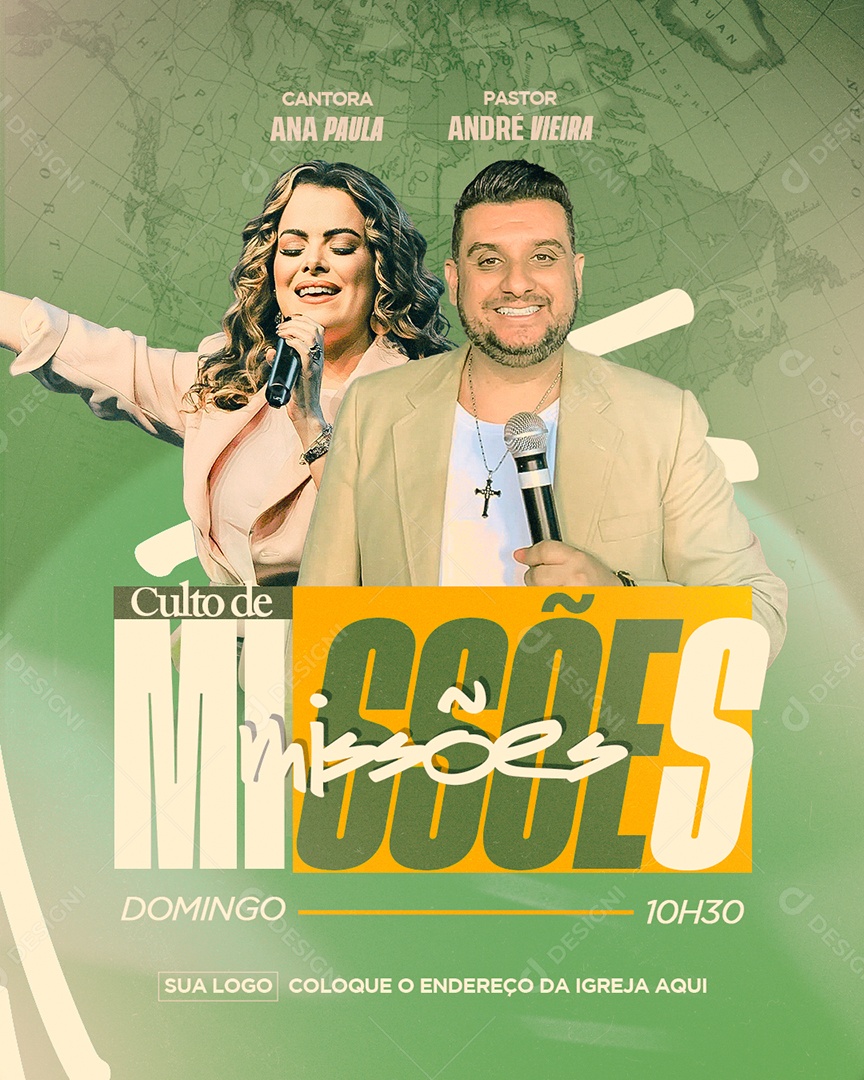 Gospel Culto de Missões Cantora Ana Paula Pastor Andre Vieira Social Media PSD Editável