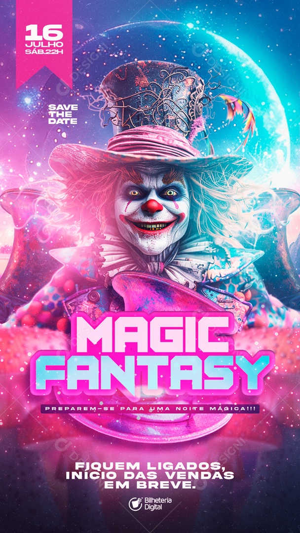 Flyer Story Magic Fantasy Preparem-se para uma Noite Mágica Social Media PSD Editável
