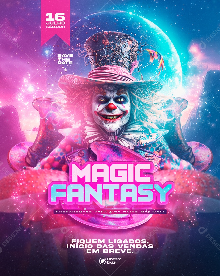 Flyer Magic Fantasy Preparem-se para uma Noite Mágica Social Media PSD Editável