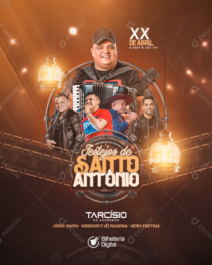 Flyer Festejos de Santo Antônio Artistas Social Media PSD Editável