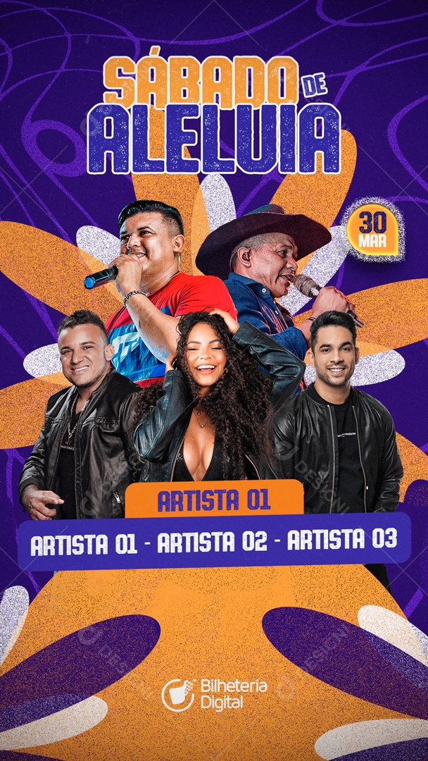 Flyer Story Sábado de Aleluia Artistas Social Media PSD Editável