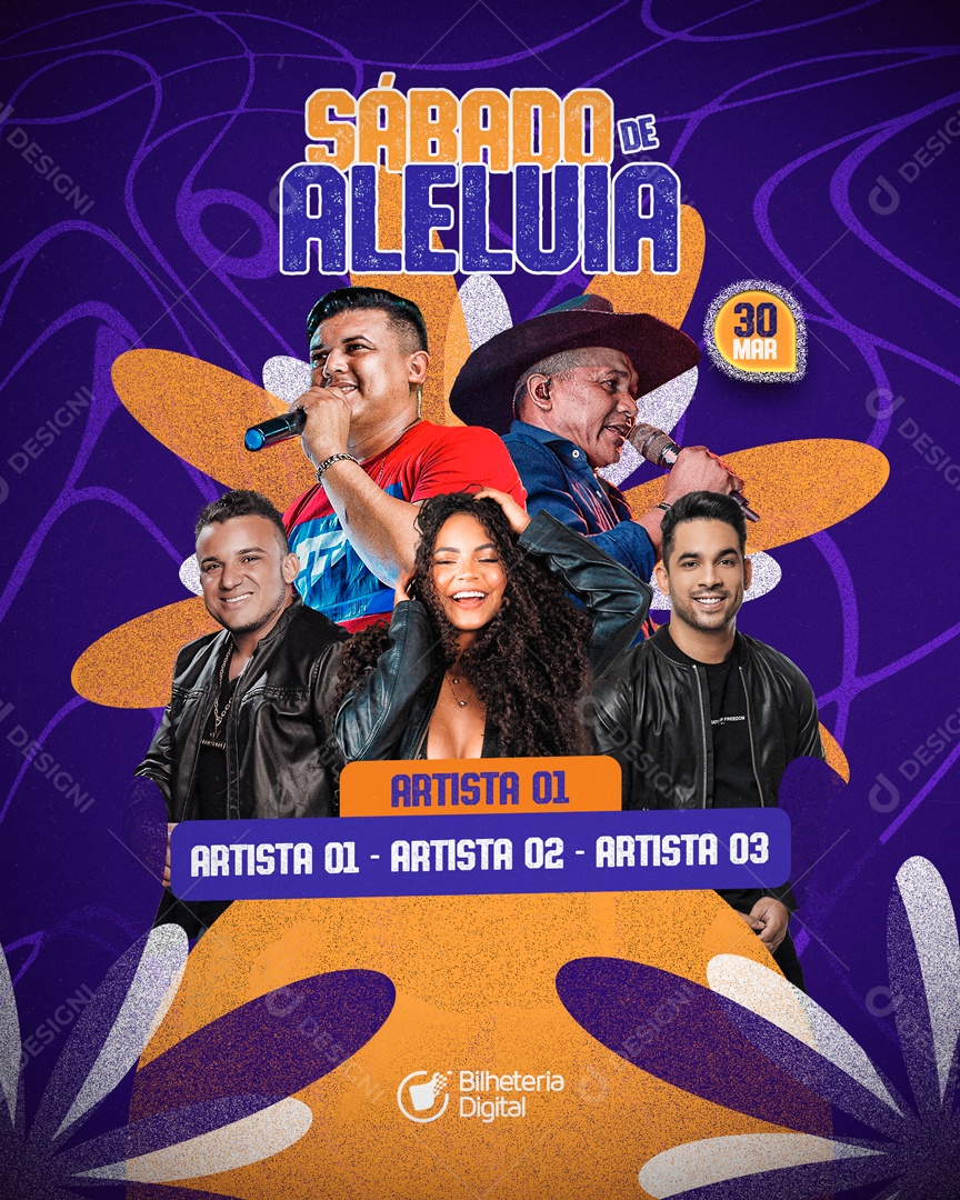 Flyer Sábado de Aleluia Artistas Social Media PSD Editável