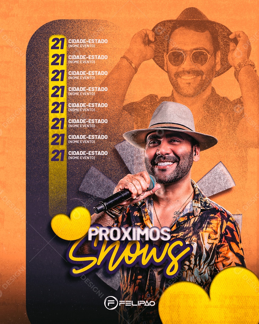 Flyer Próximo Shows Felipão  Social Media PSD Editável