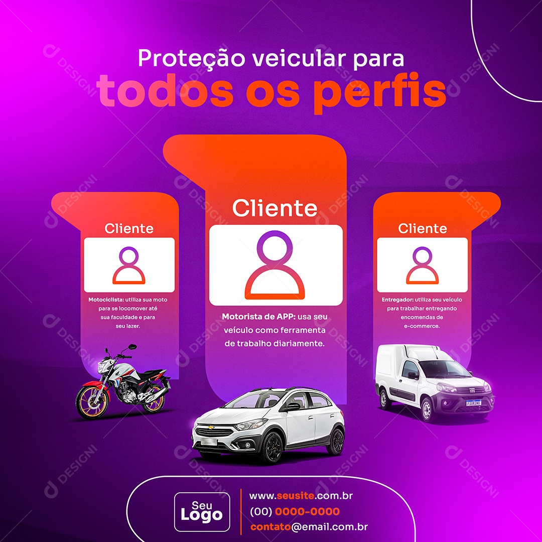 Proteção Veicular para Todos os Perfis Carros e Motos Social Media PSD Editável