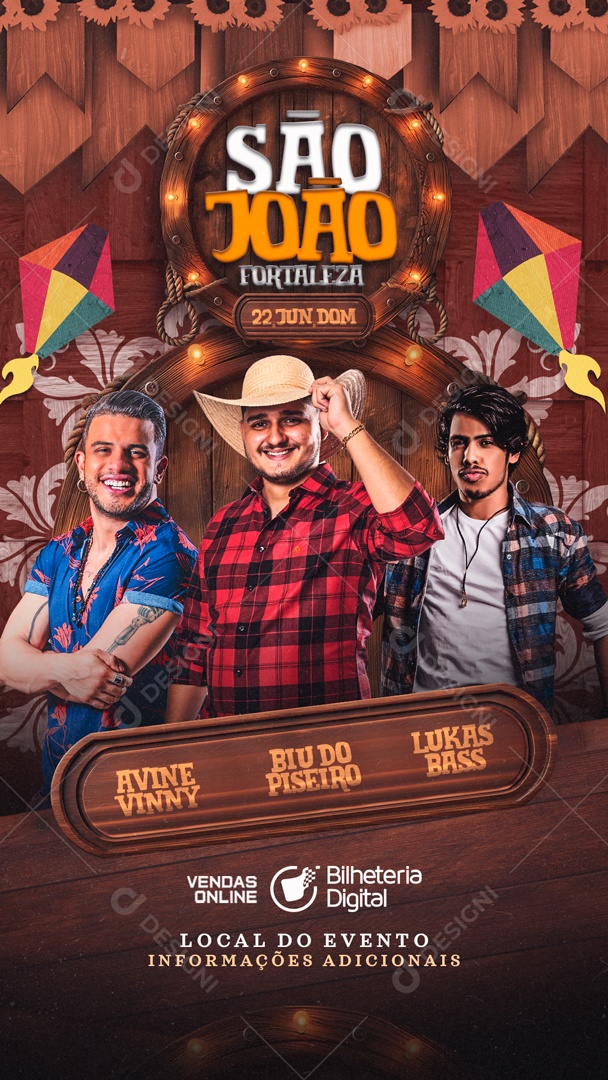 Flyer Story São João Fortaleza Avine Vinny Biu do Piseiro Lukas Bass Social Media PSD Editável