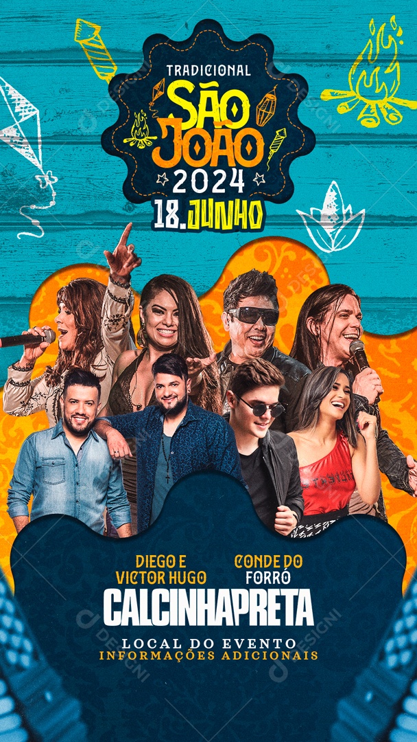 Flyer Story São João 2024 18 de Junho Artsitas Social Media PSD Editável