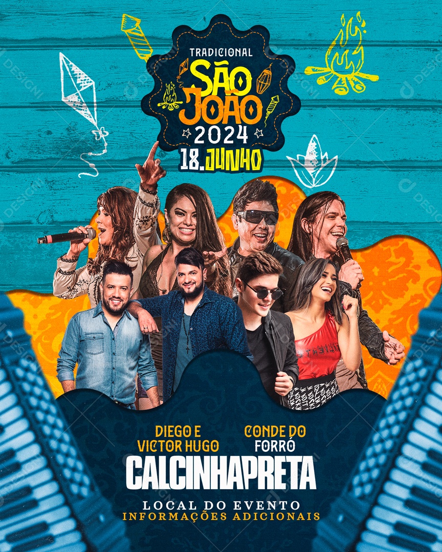 Flyer São João 2024 18 de Junho Artsitas Social Media PSD Editável