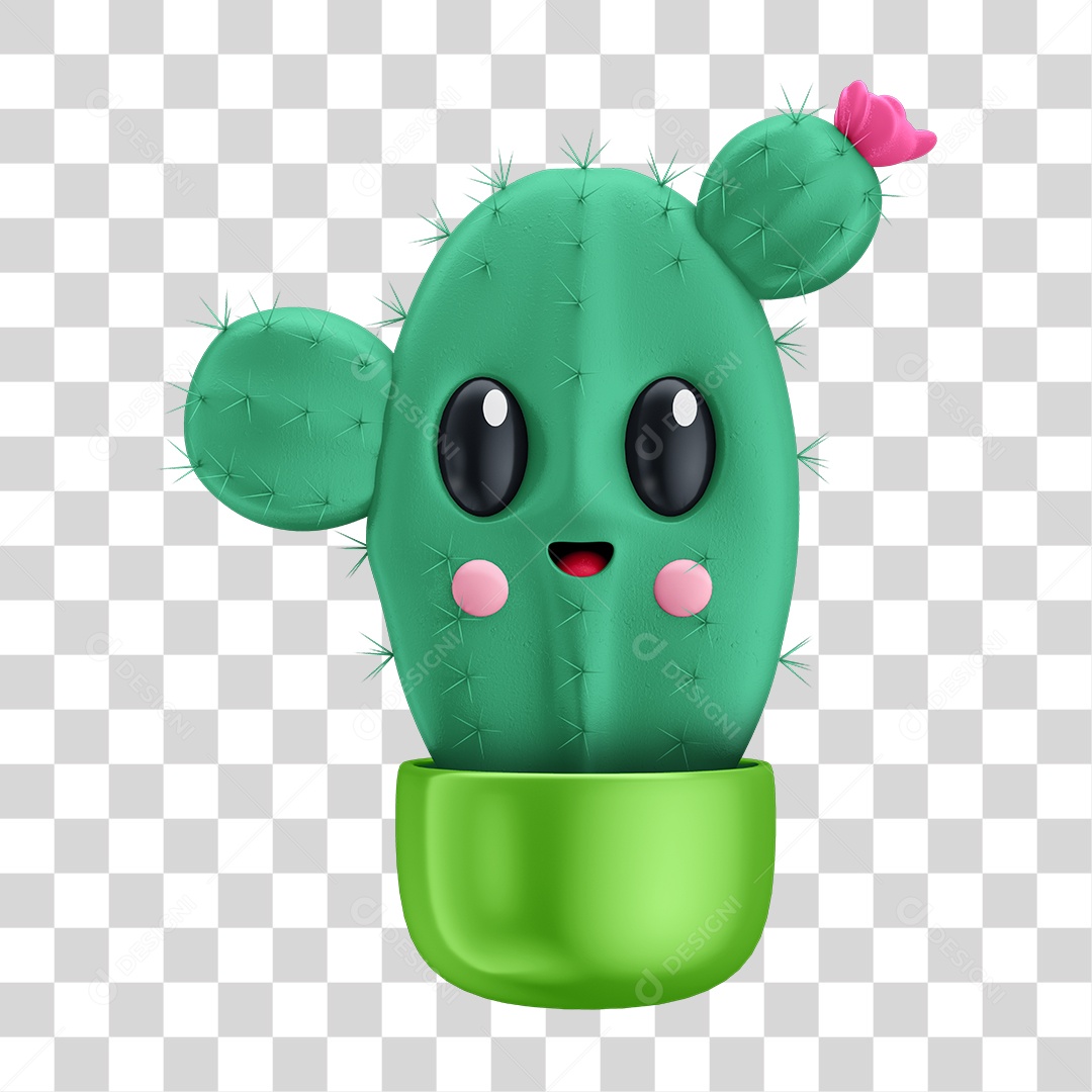 Elemento 3D Cacto para composição PNG Transparente