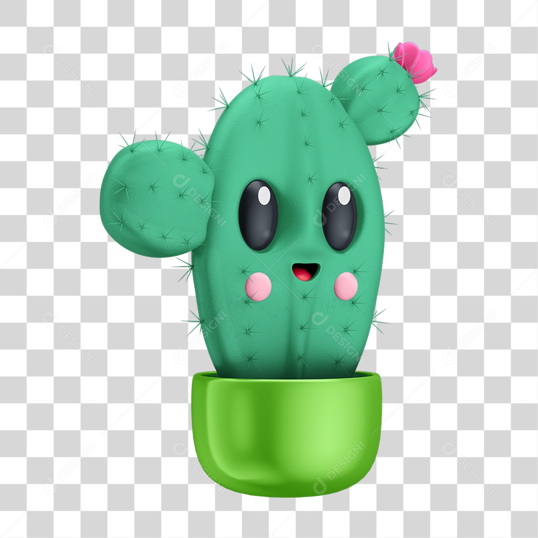 Elemento 3D Cacto para composição PNG Transparente