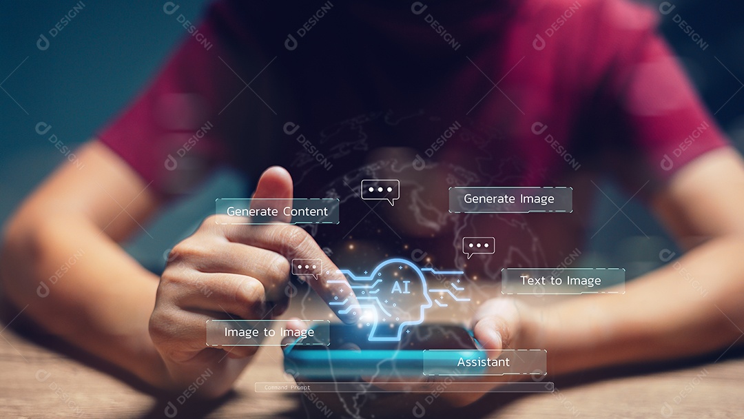 Mulher usando inteligência artificial para ajudar negócios e usada na vida diária