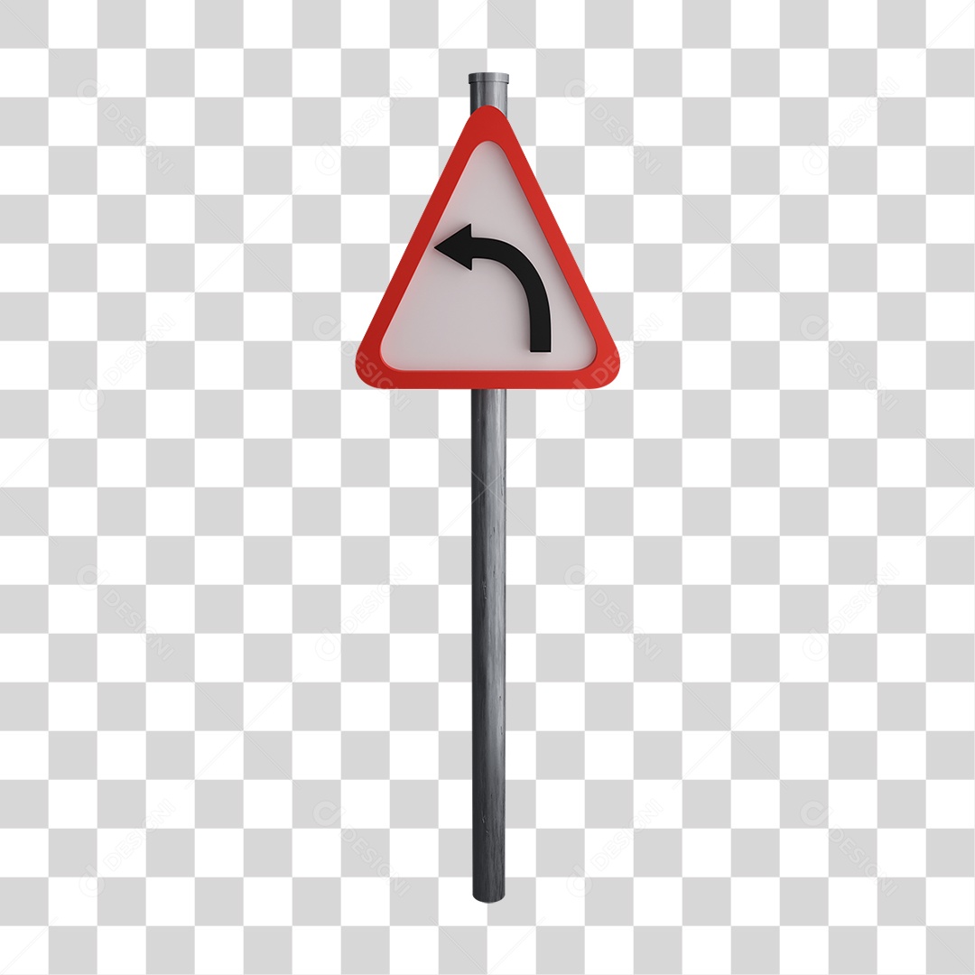 Sinal de Curva Esquerda na Estrada PNG Transparente