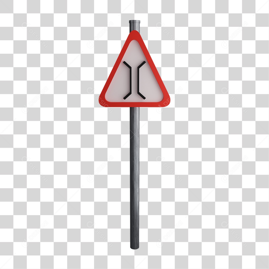 Sinal Estreito da Ponte na Estrada PNG Transparente