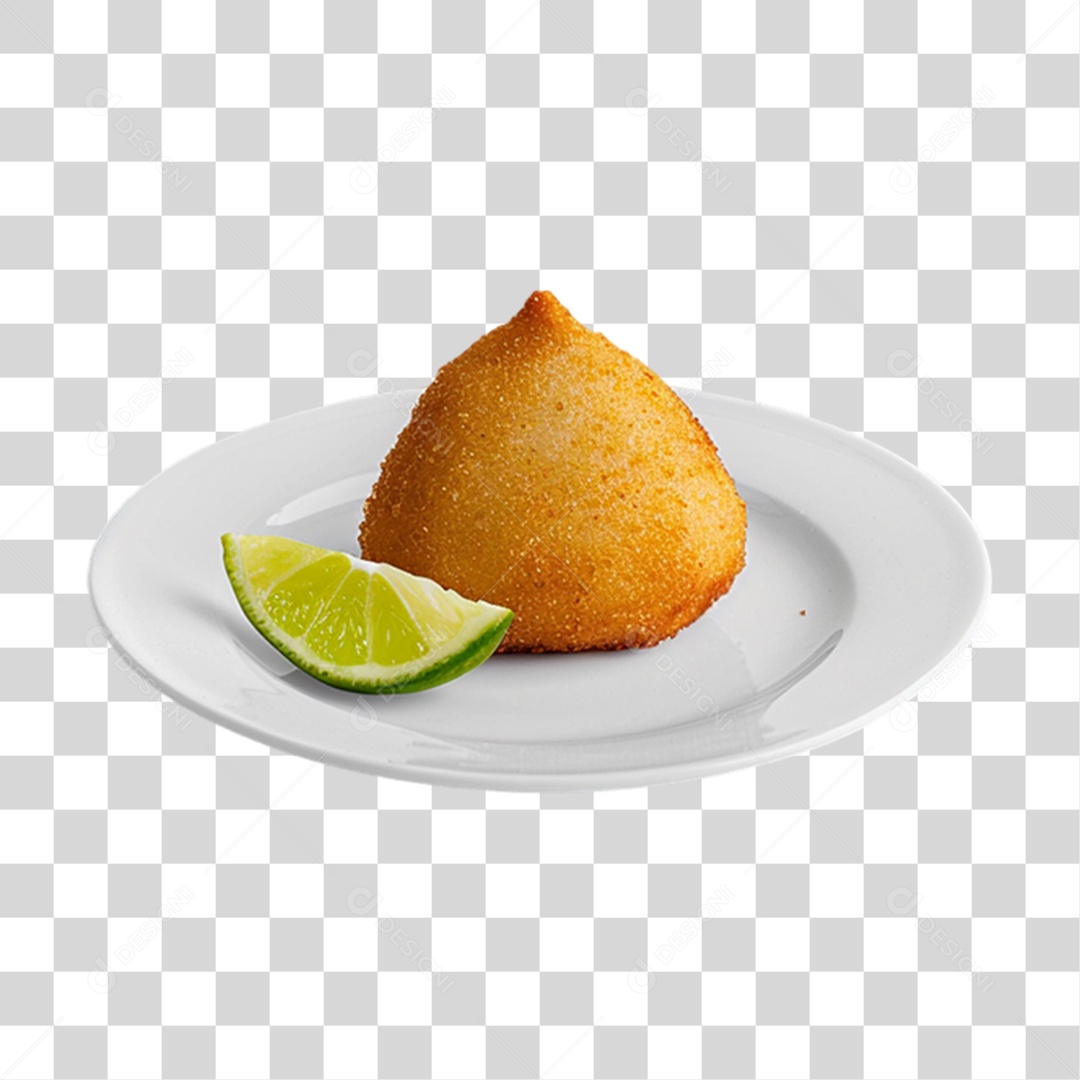 Coxinha Frita em Prato Branco PNG Transparente