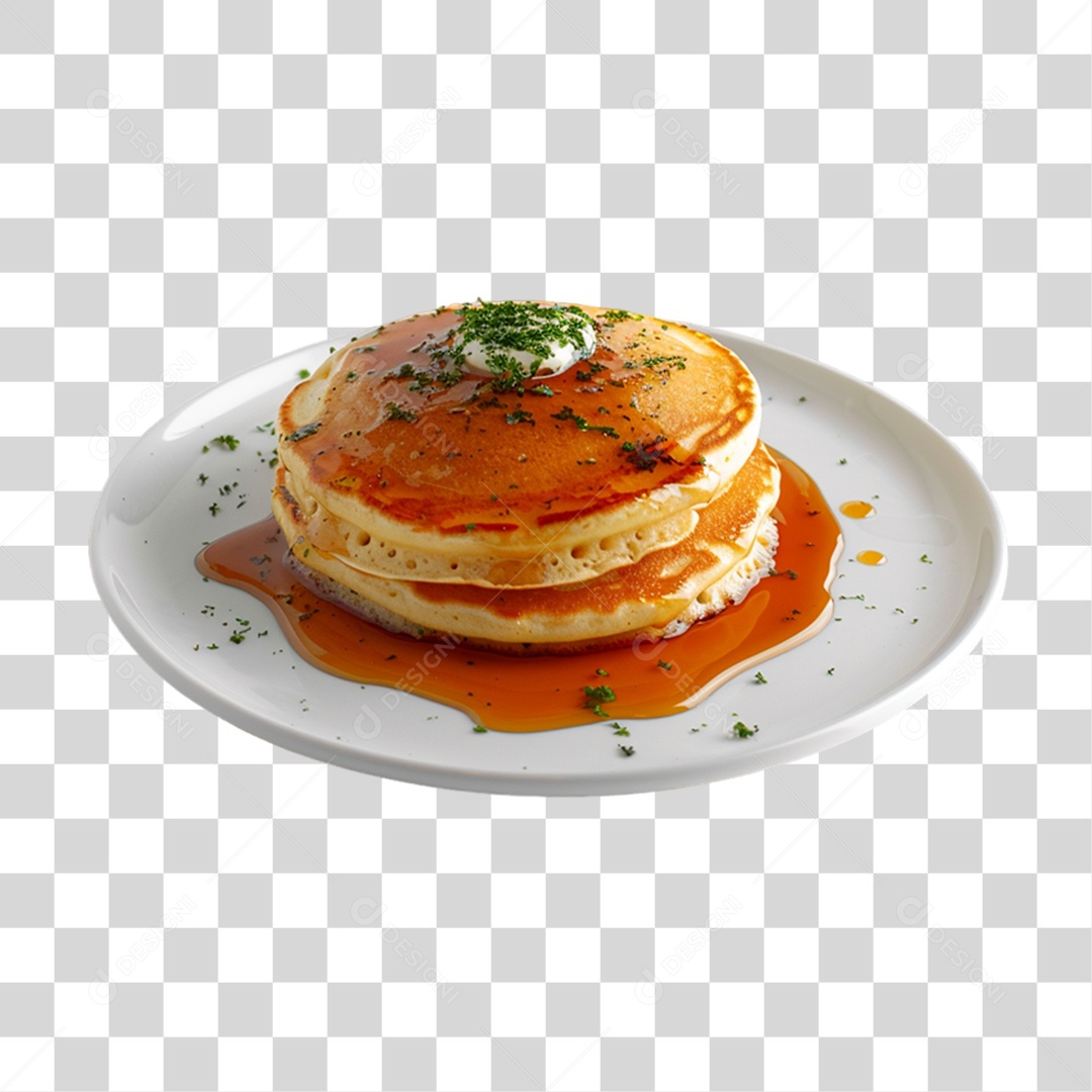 Prato com Panquecas e Calda PNG Transparente