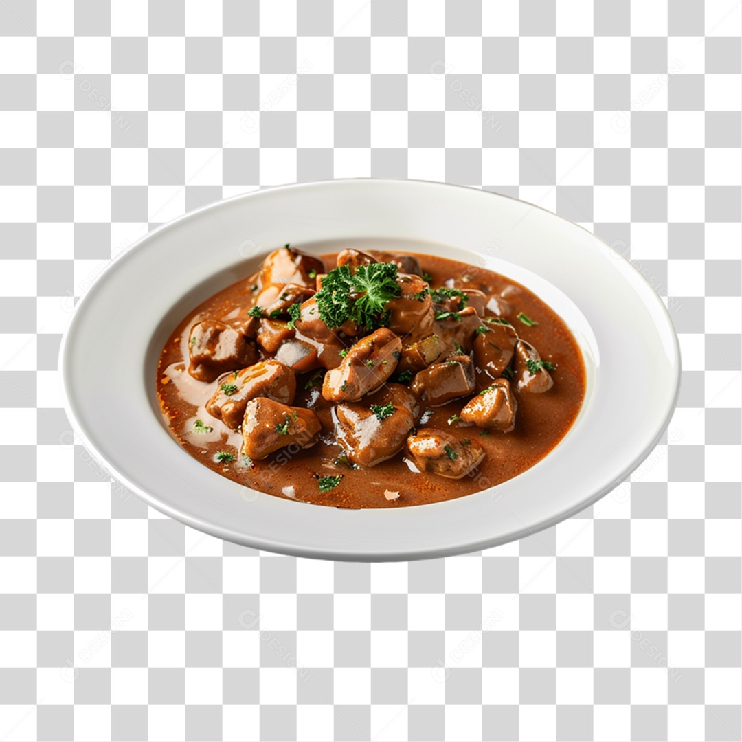 Prato com Sopa de Carnes PNG Transparente