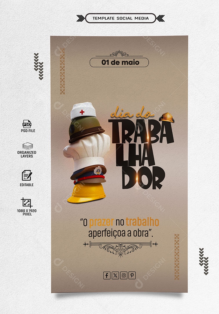 Story Dia do Trabalhador  01 de Maio o Prazer no Trabalho Aperfeiçoa a Obra Social Media PSD Editável