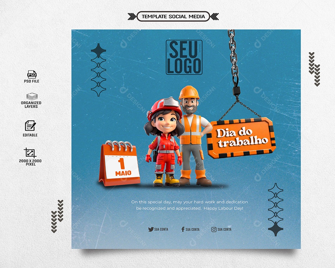 Dia do Trabalho 01 de Maio Social Media PSD Editável