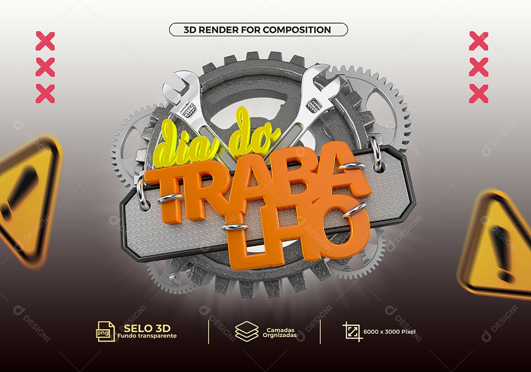 Dia do Trabalho Selo 3D para Composição PSD