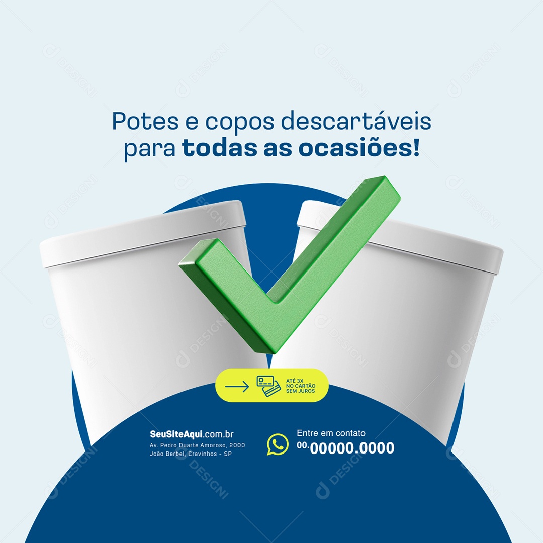 Social Media Embalagens Potes e Copos Descartáveis para Todas as Ocasiões PSD Editável