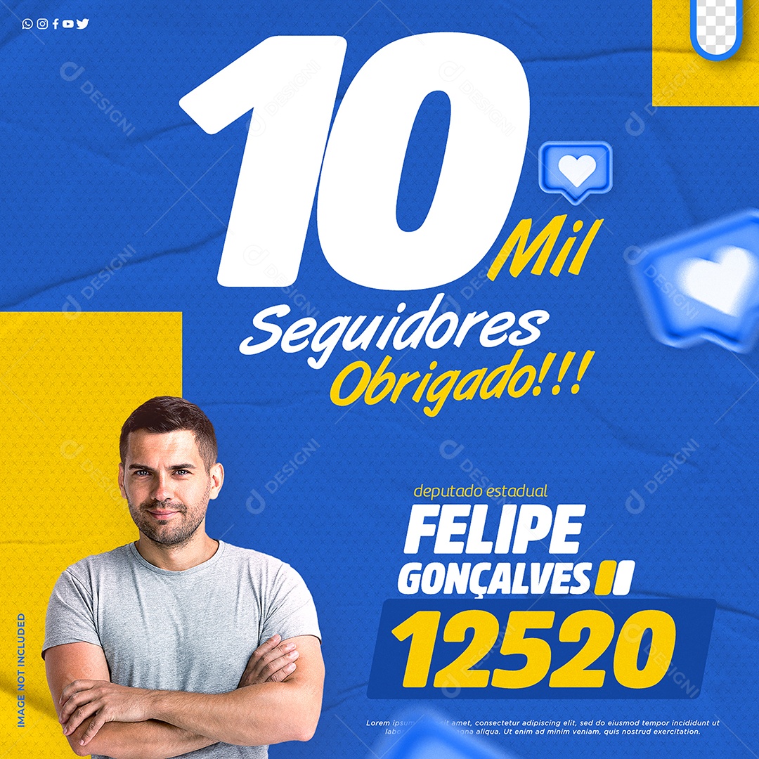 Felipe Gonçalves 12520 10 Mil Seguidores Obrigado Social Media PSD Editável