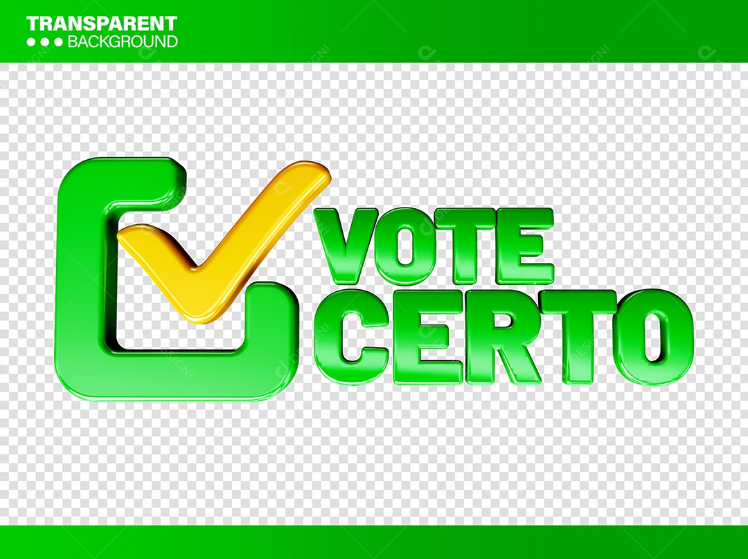 Vote Certo Selo 3D Verde para Compoosição PSD
