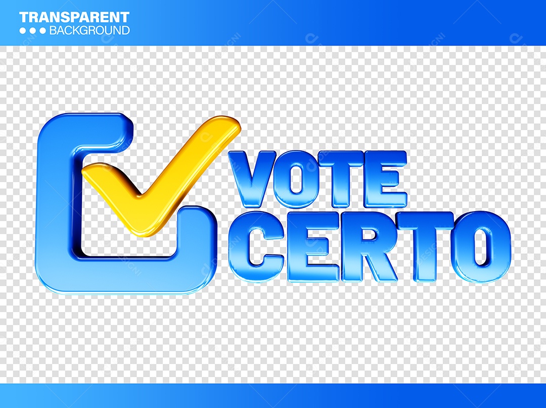 Vote Certo Selo 3D Azul para Compoosição PSD