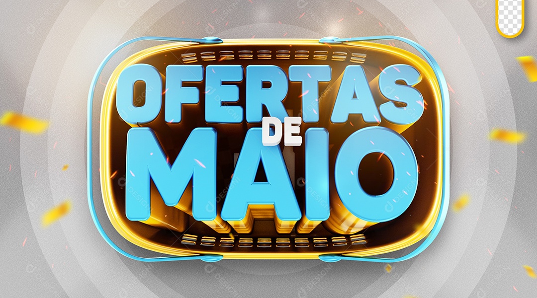 Ofertas de Maio Selo 3D Azul para Composição PSD