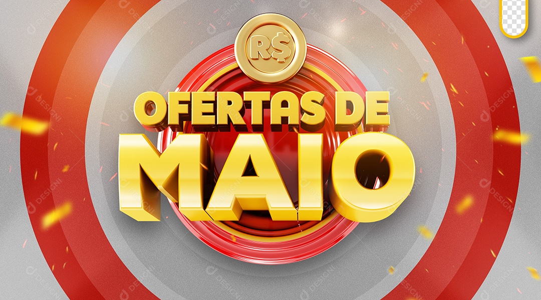 Ofertas de Maio Selo 3D Dourado para Composição PSD