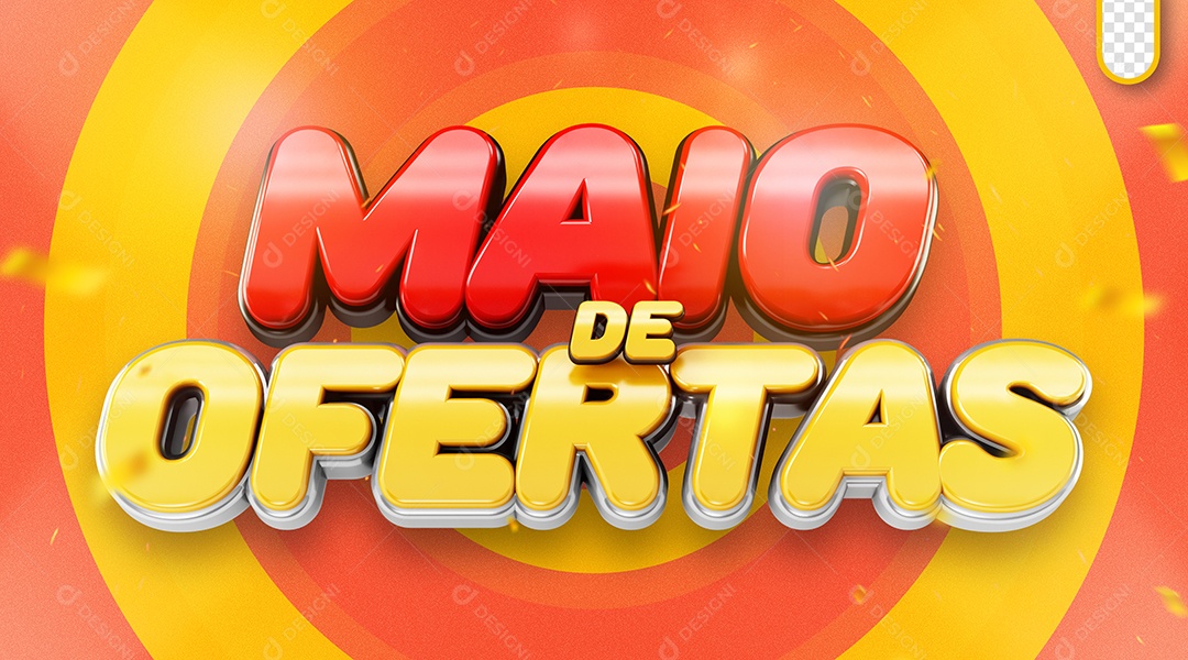 Maio de Ofertas Selo3D Vermelho Dourado para Composição PSD