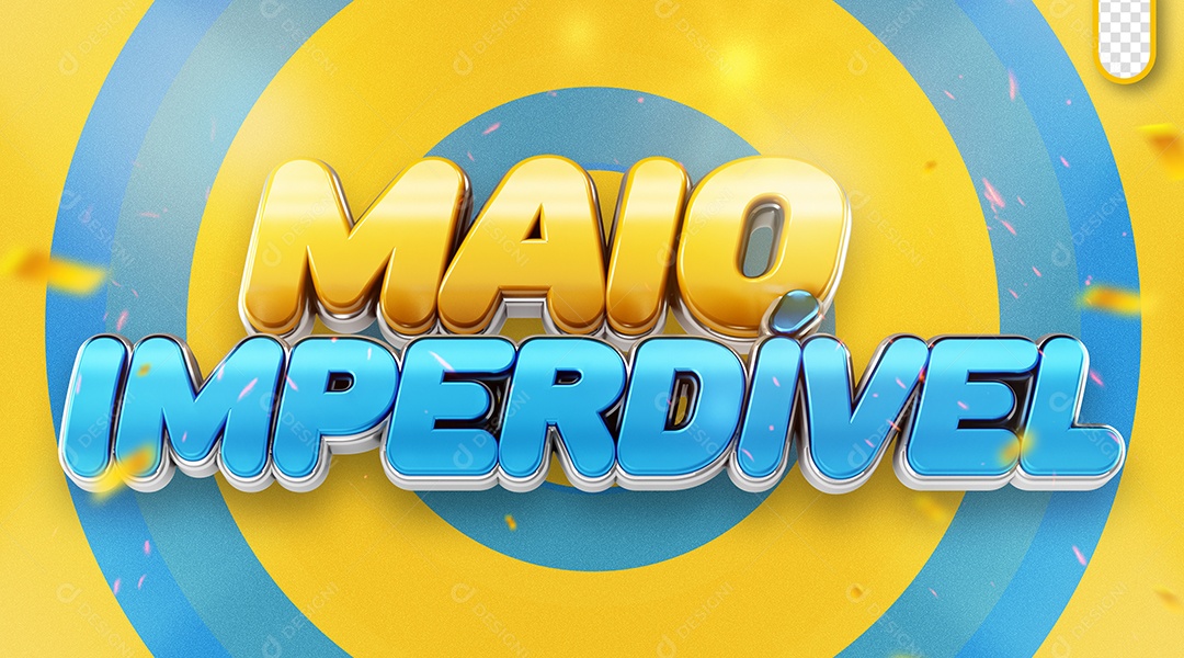 Maio Imperdível Selo 3D Dourado Azul para Composição PSD