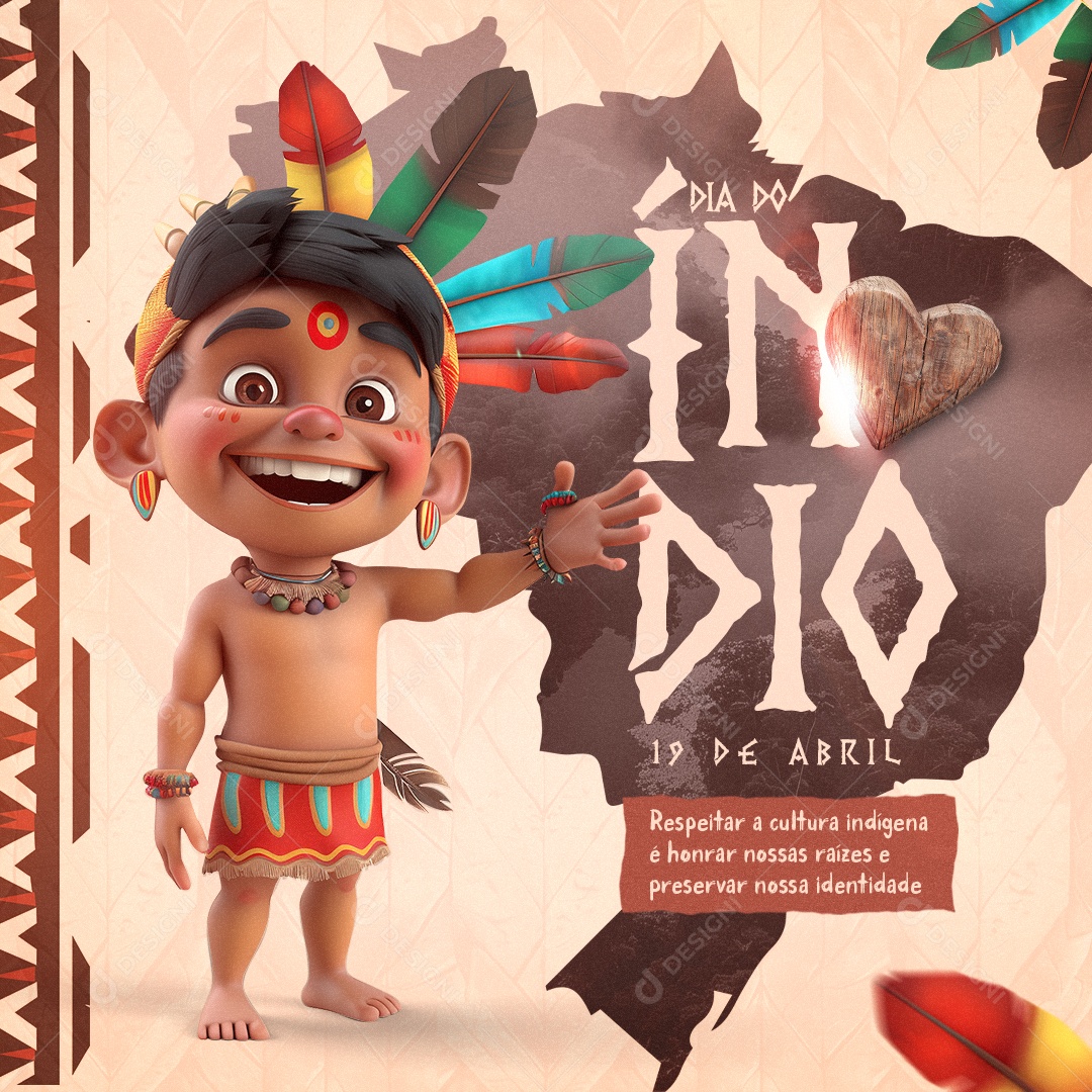 Dia do Índio 19 de Abril Respeitar a Cultura Indígena Social Media PSD Editável