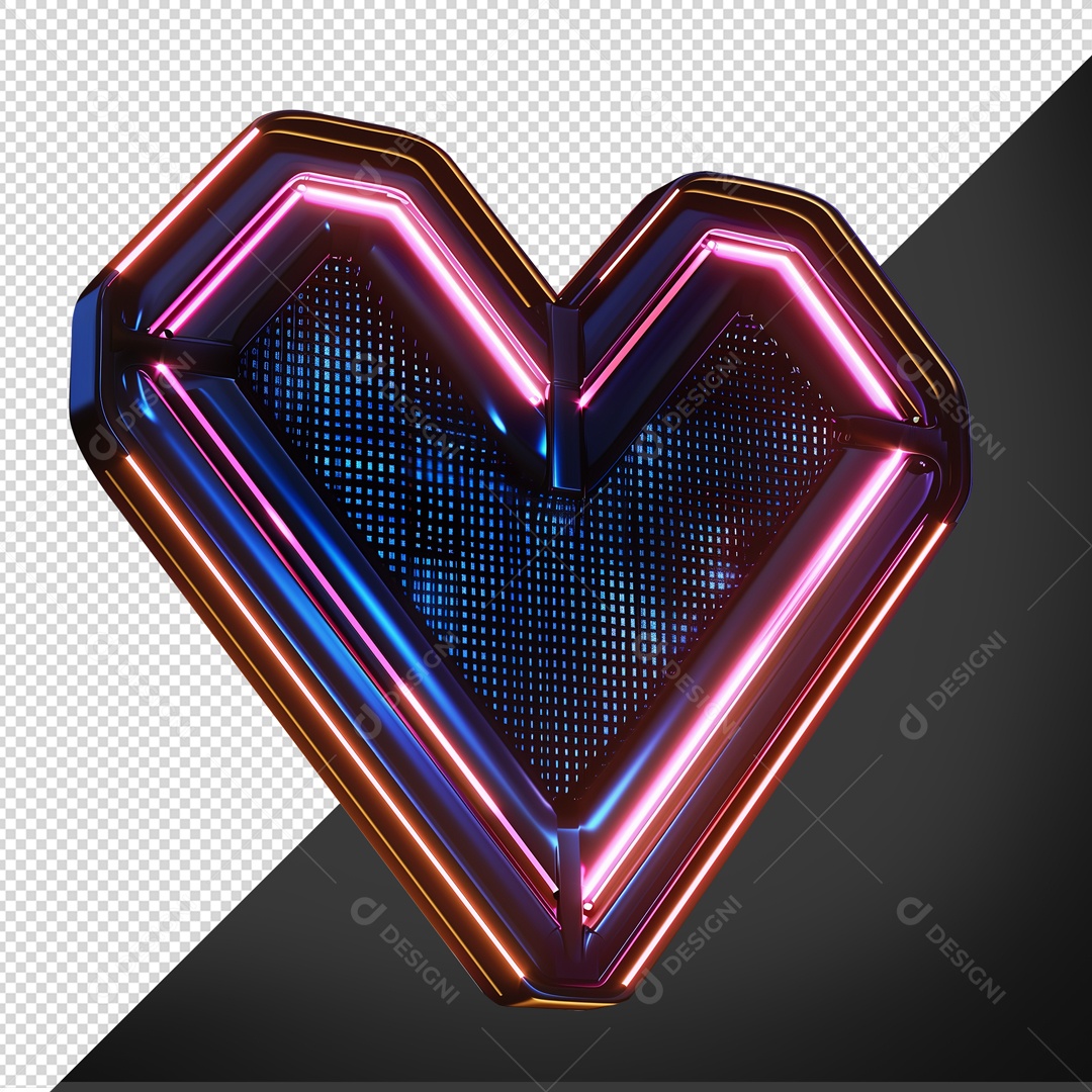Elemento 3D Base de Metal com Forma de Coração com Luz Neon para Composição PSD