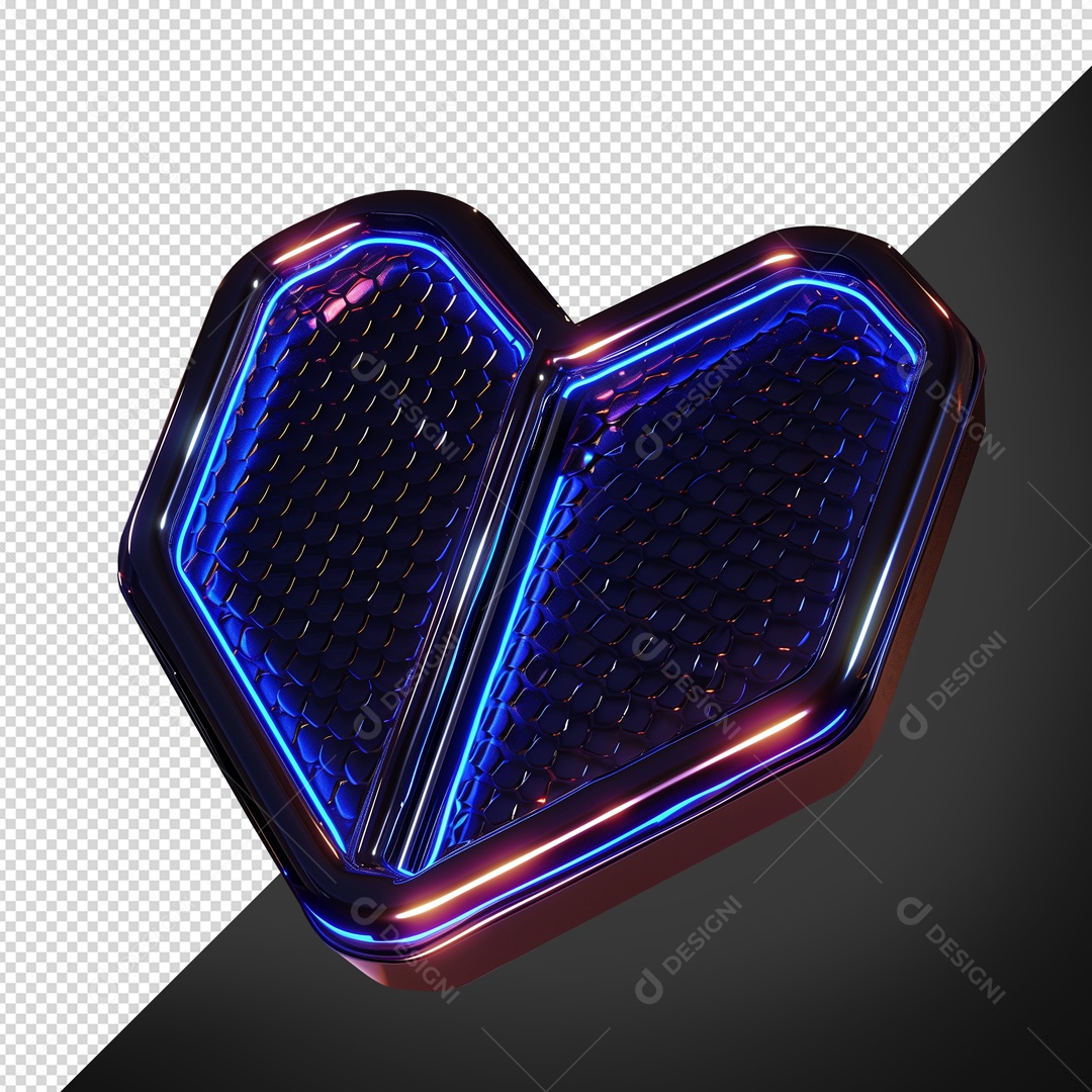 Elemento 3D Base de Metal com Forma de Coração com Luz Neon para Composição PSD