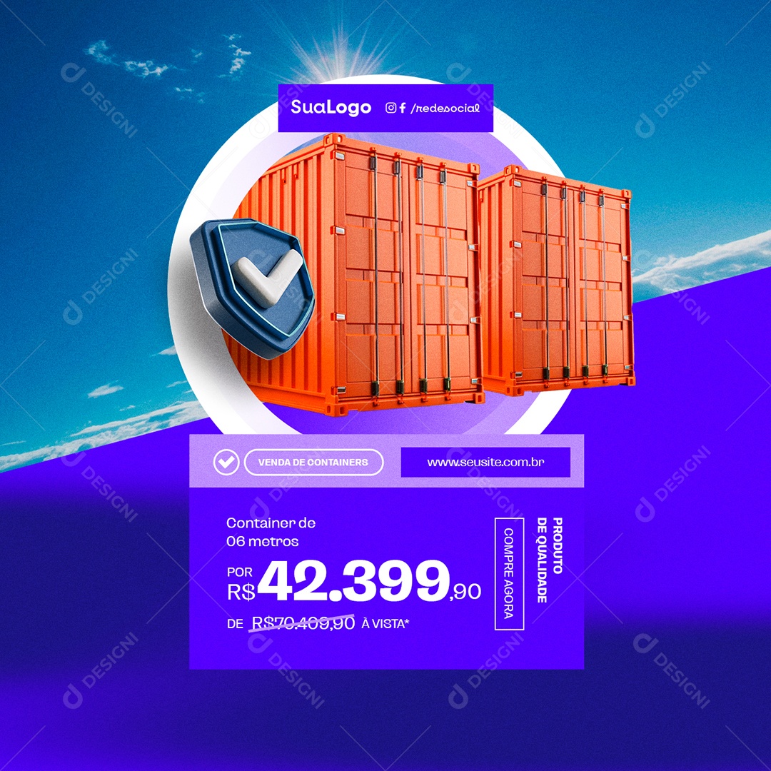 Locação e Vendas de Containers Compre Agora Social Media PSD Editável