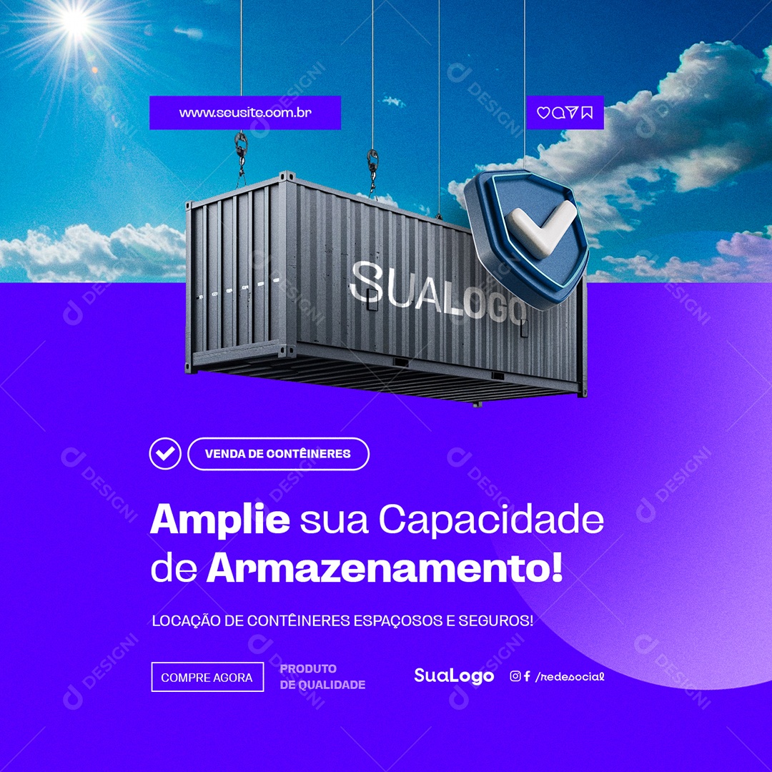 Locação e Vendas de Containers Capacidade de Armazenamento Social Media PSD Editável